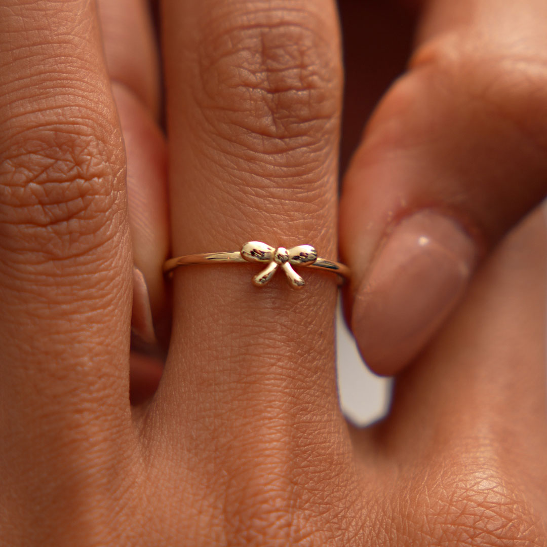 OBFJ0521 - 14k Plain Gold Balloon Bow Ring 5