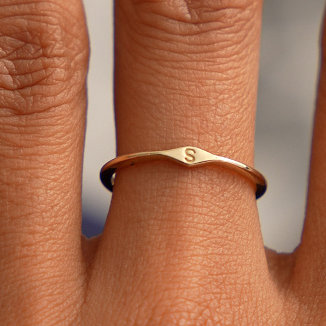 OBFJ0520 - 14K Gold Diamond Shape Initial Ring 7