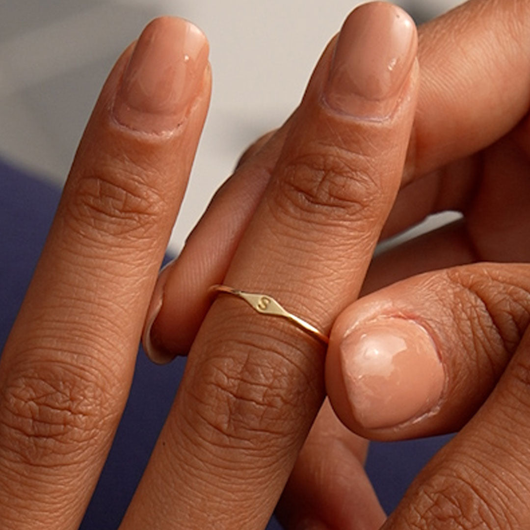 OBFJ0520 - 14K Gold Diamond Shape Initial Ring 8