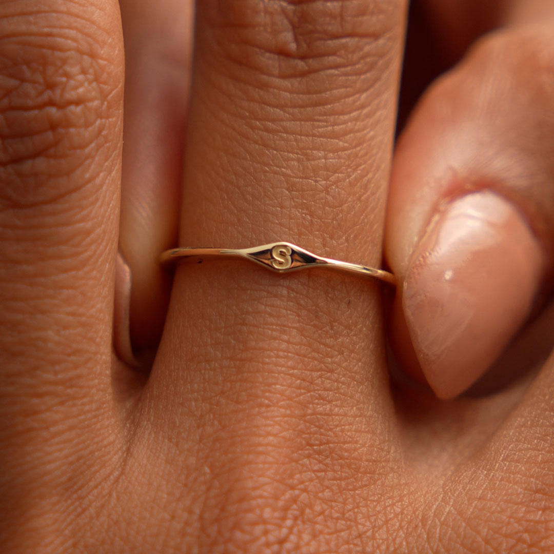OBFJ0520 - 14K Gold Diamond Shape Initial Ring 4