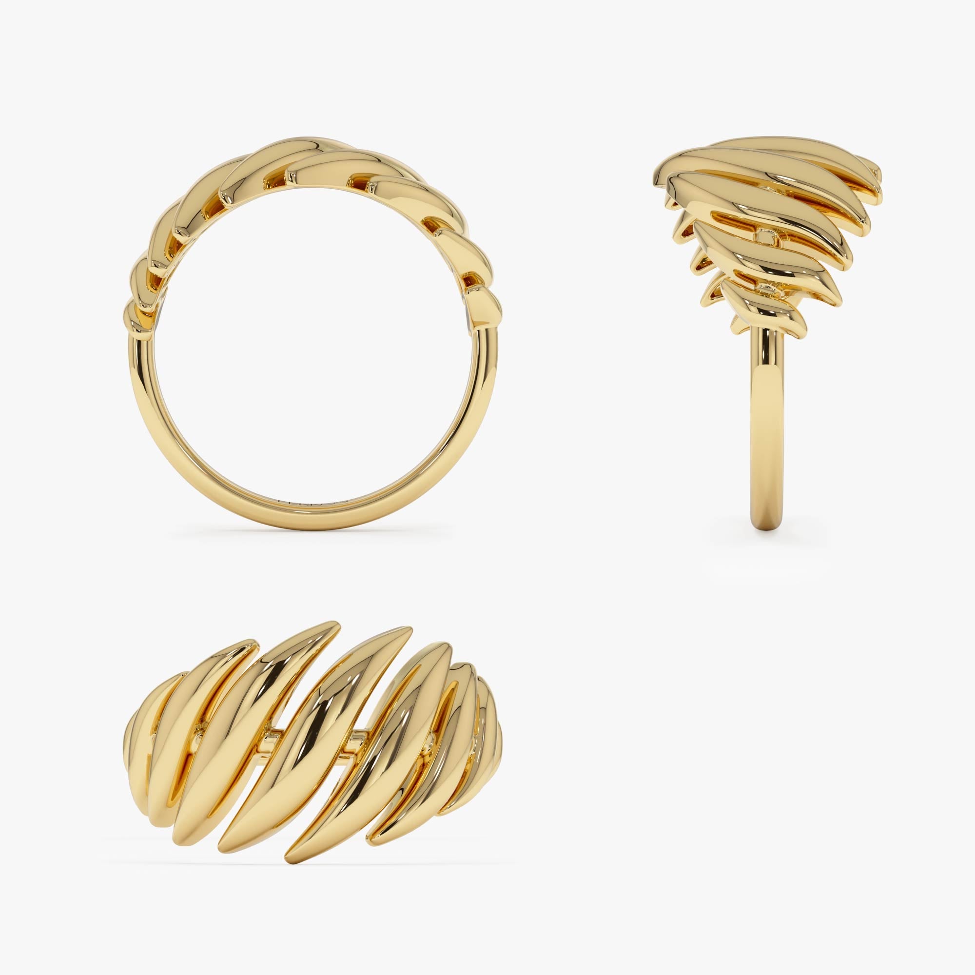 OBFJ0431 - 14k Gold Chunky Wave Dome Cocktail Ring 9