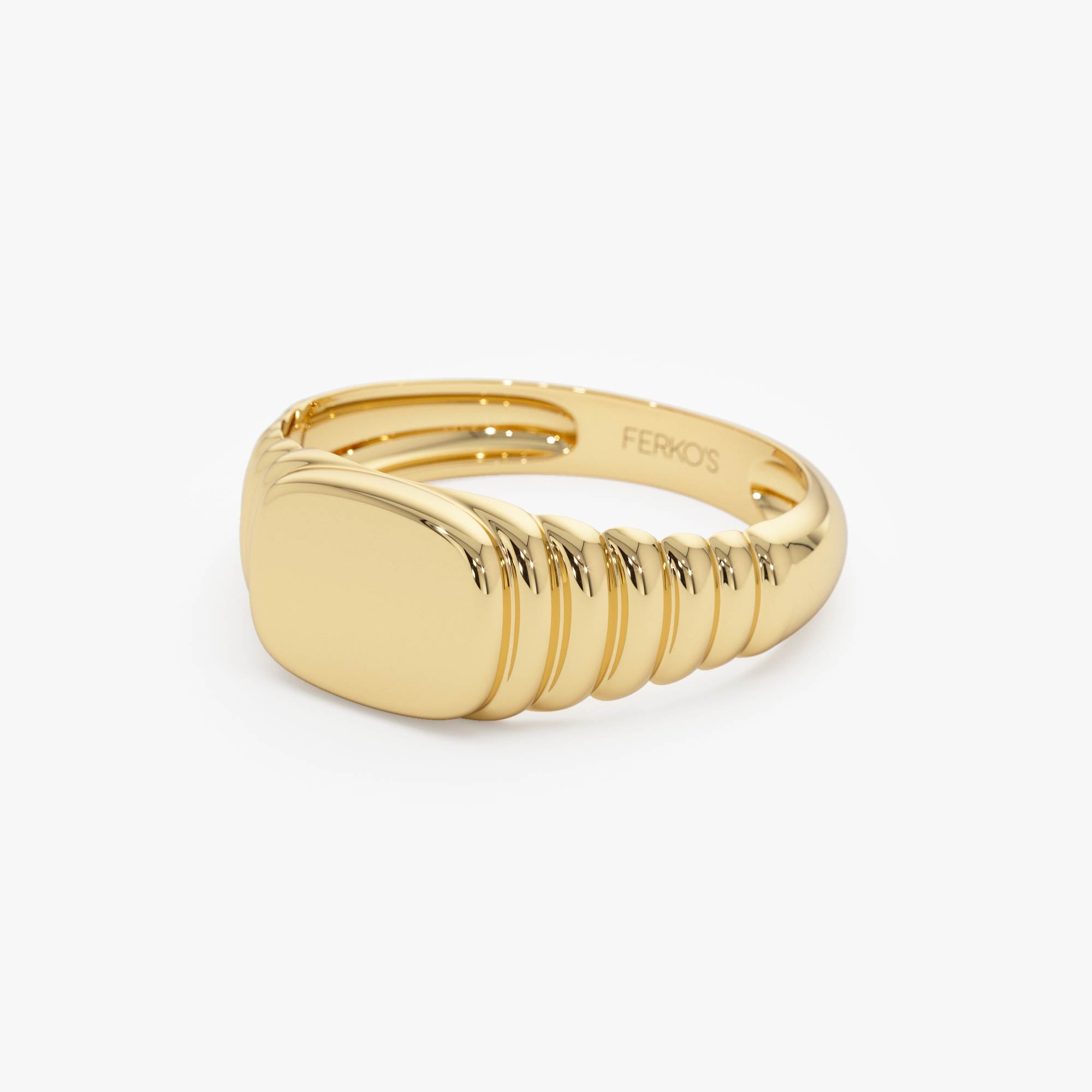 OBFJ0429 - 14k Gold Ribbed Cushion Signet Ring 9