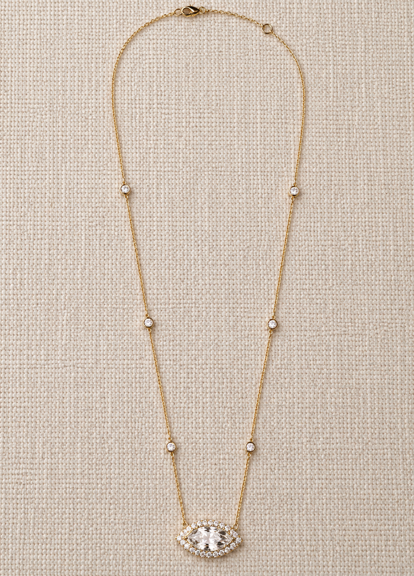 OBFJ0063 - 14k Gold Diamond by the Yard Necklace with Halo Marquise Center 2