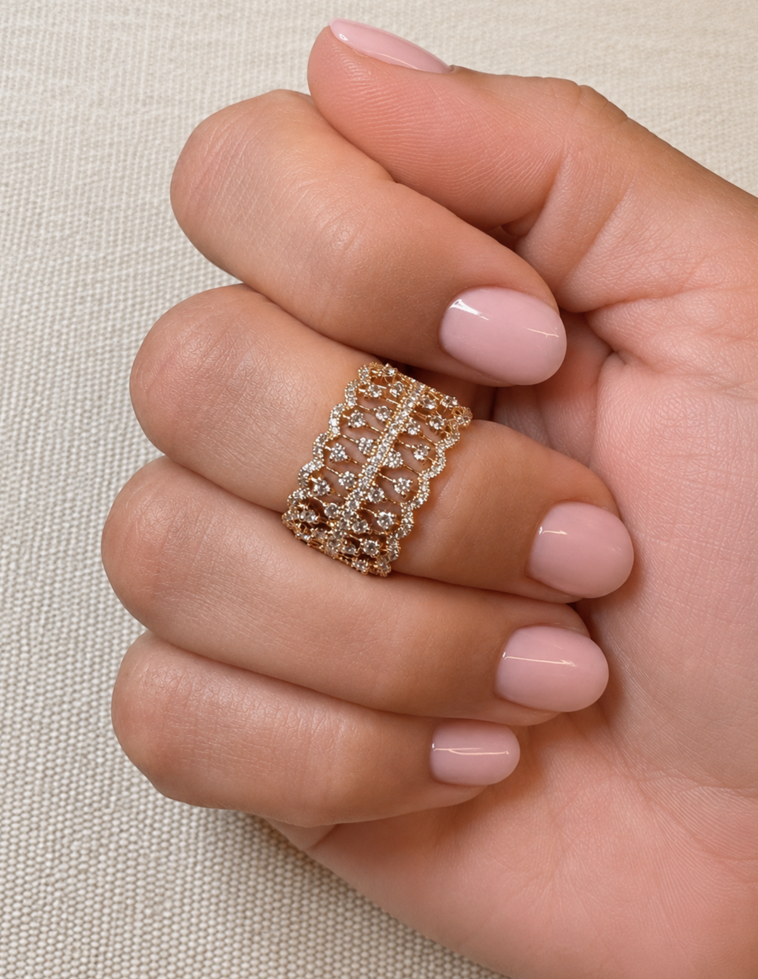 OBFJ0067 - 14K Gold Multi Row Open Gallery Diamond Statement Band Ring 2