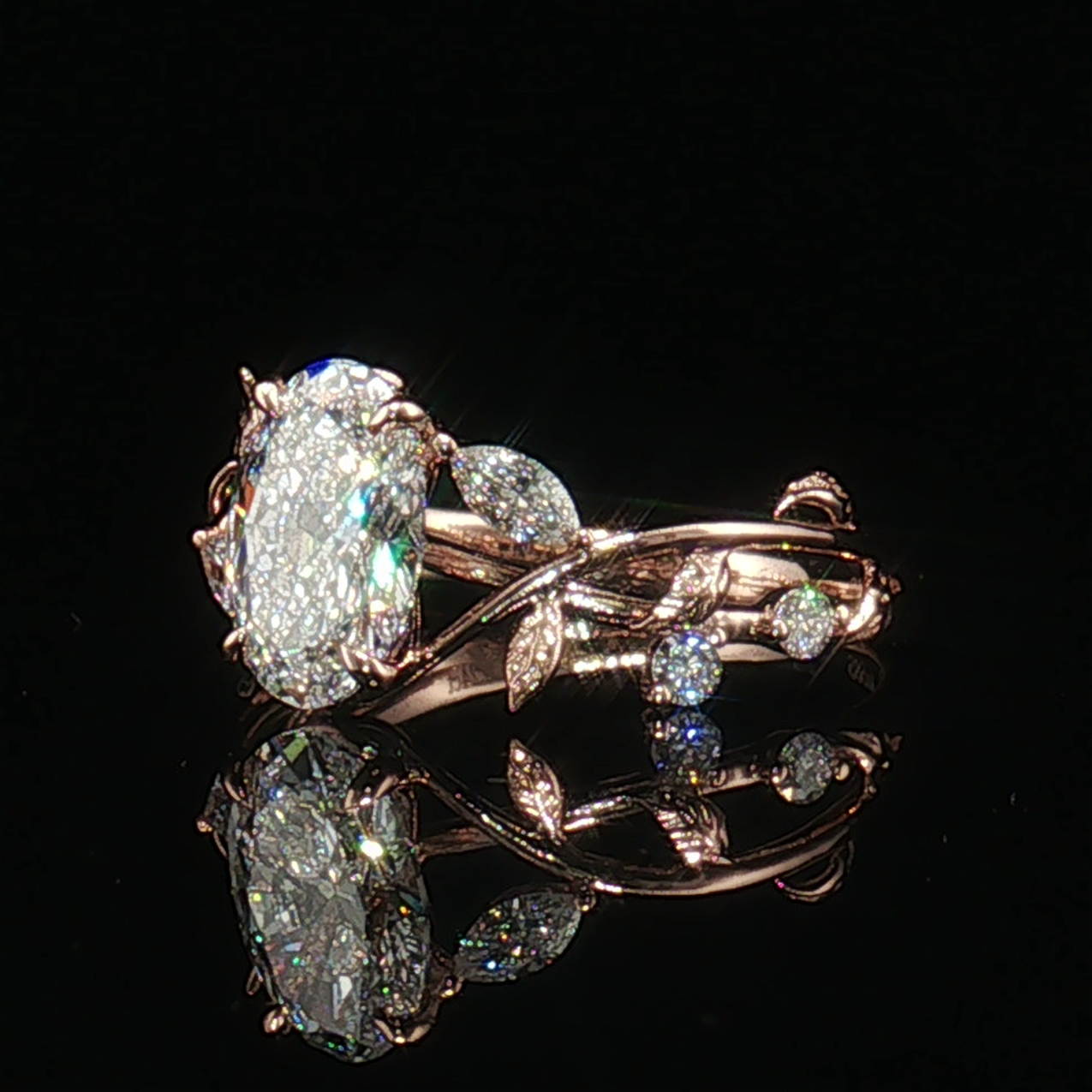 LGV0832 - [Monture seule] Bague de fiançailles florale ovale marquise en vrille