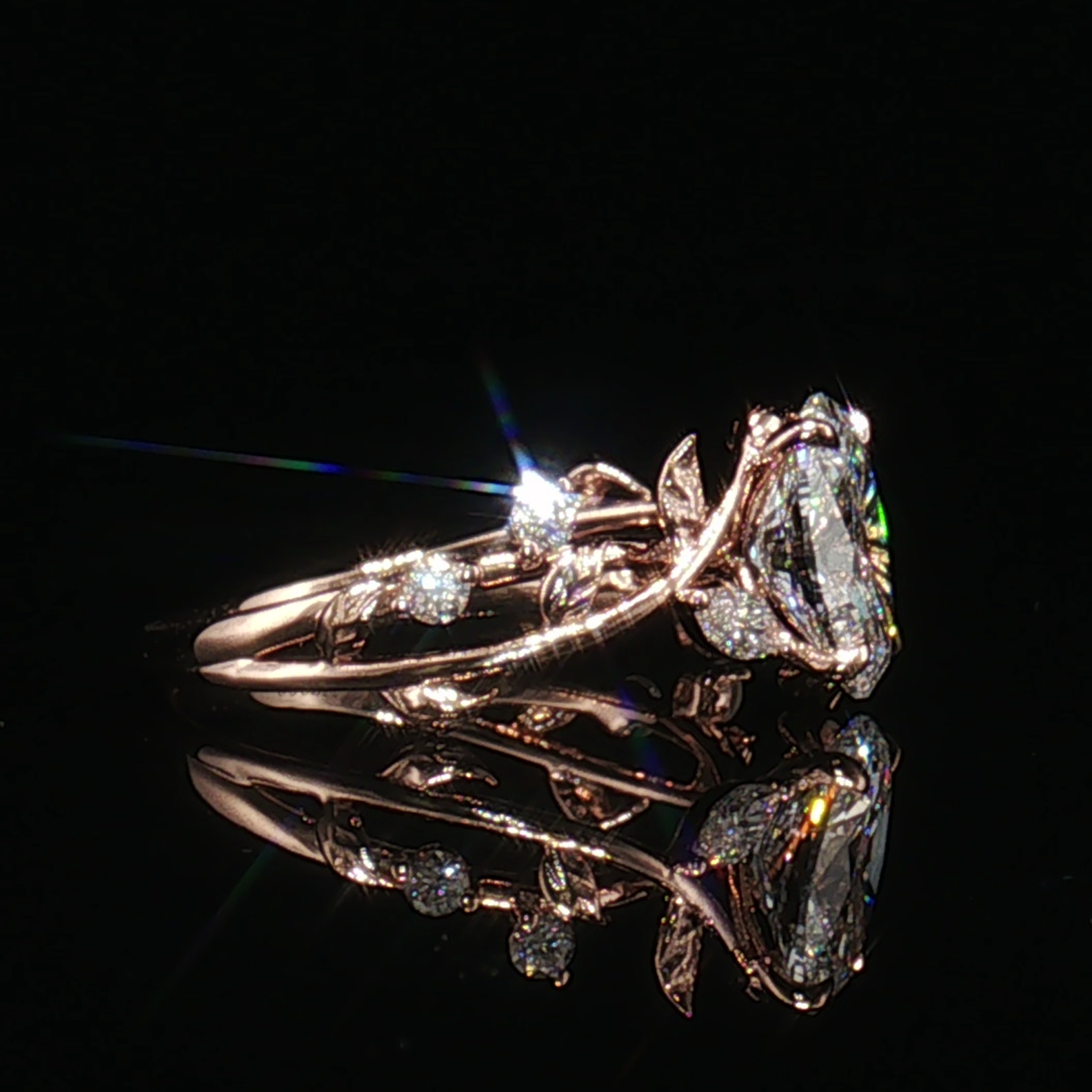LGV0832 - [Monture seule] Bague de fiançailles florale ovale marquise en vrille