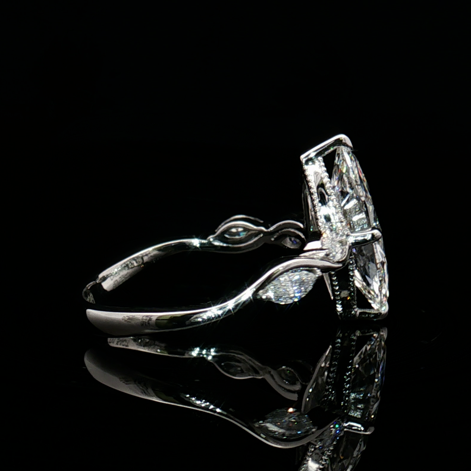 LGT1116 -[Setting Only]Marquise and Pear Three-Stone Engagement Ring with Diamond Accents