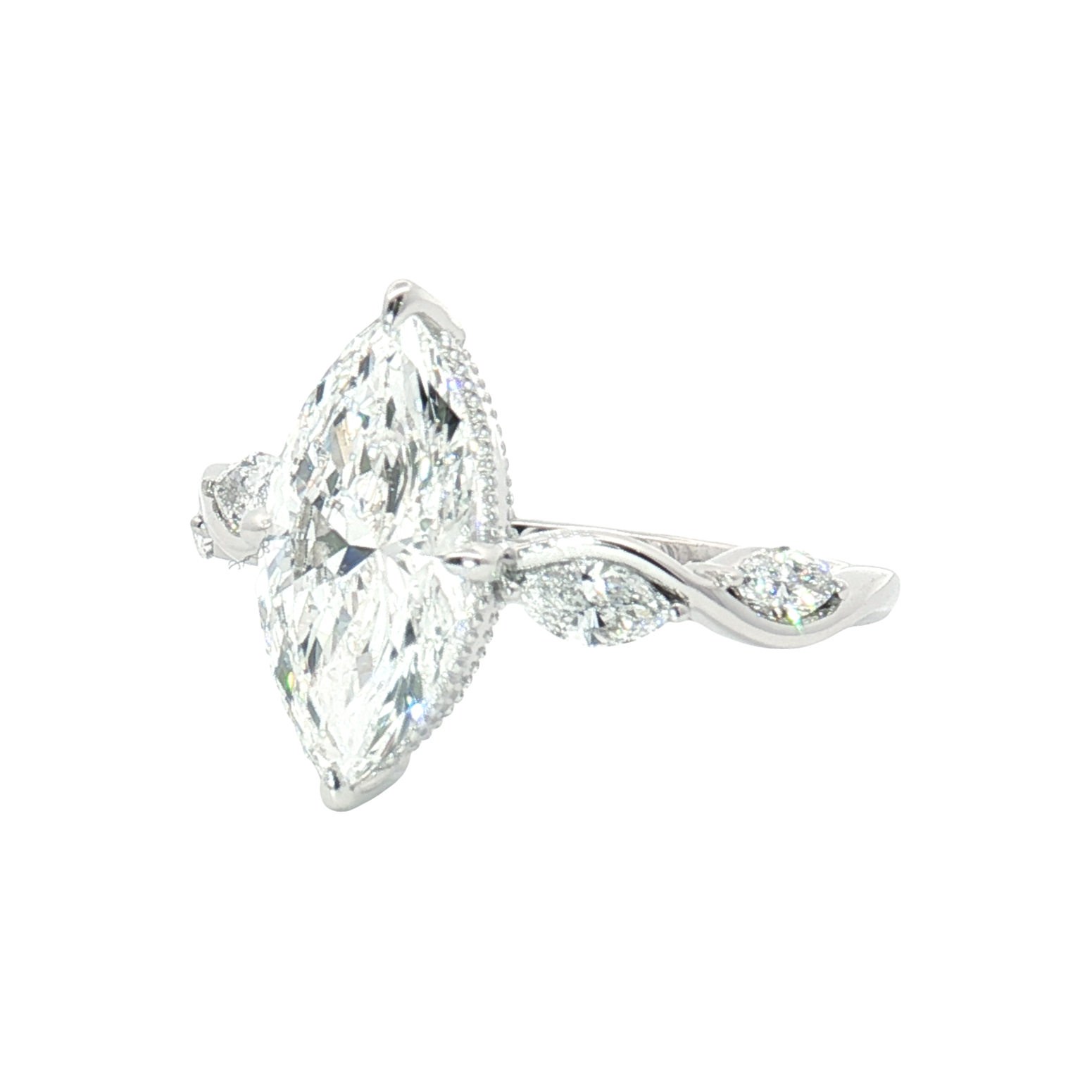 LGT1116 -[Setting Only]Marquise and Pear Three-Stone Engagement Ring with Diamond Accents