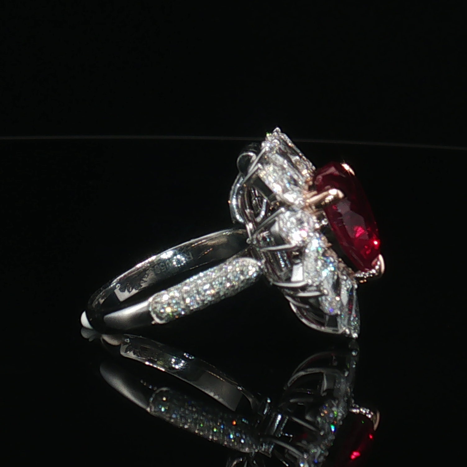 LGV0627 - [Setting Only] - Heart Cut Marquise Diamond Floral Halo Engagement Ring