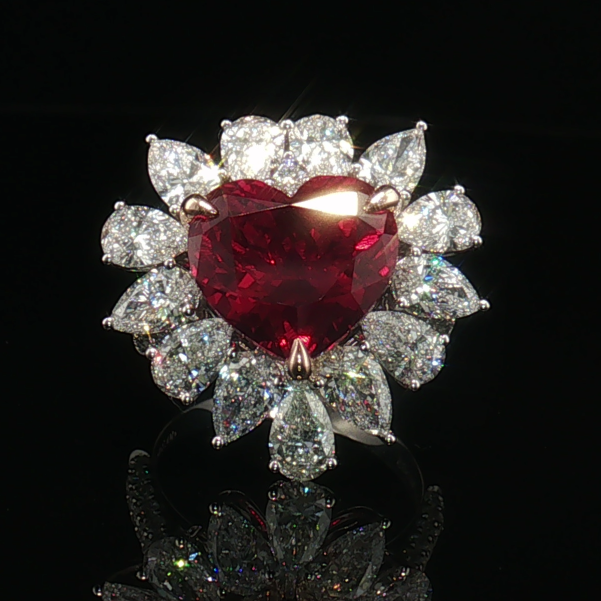 LGV0627 - [Setting Only] - Heart Cut Marquise Diamond Floral Halo Engagement Ring