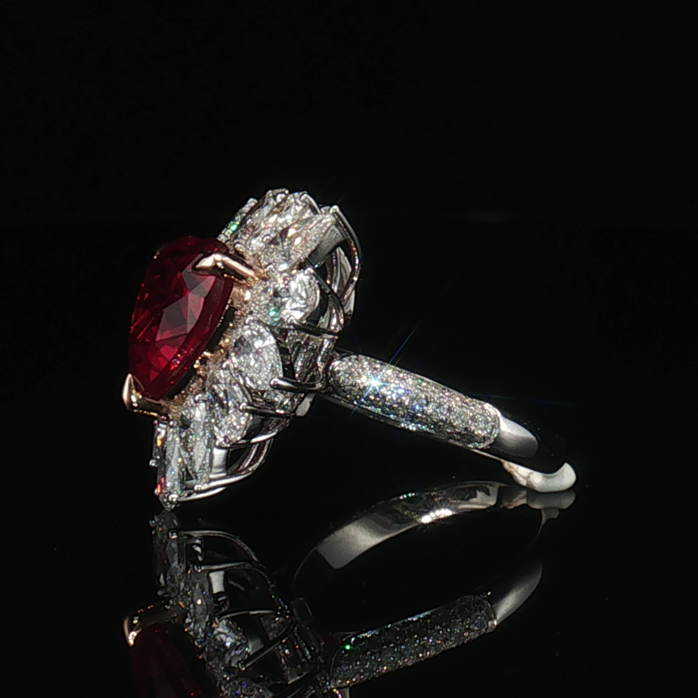 LGV0627 - [Setting Only] - Heart Cut Marquise Diamond Floral Halo Engagement Ring