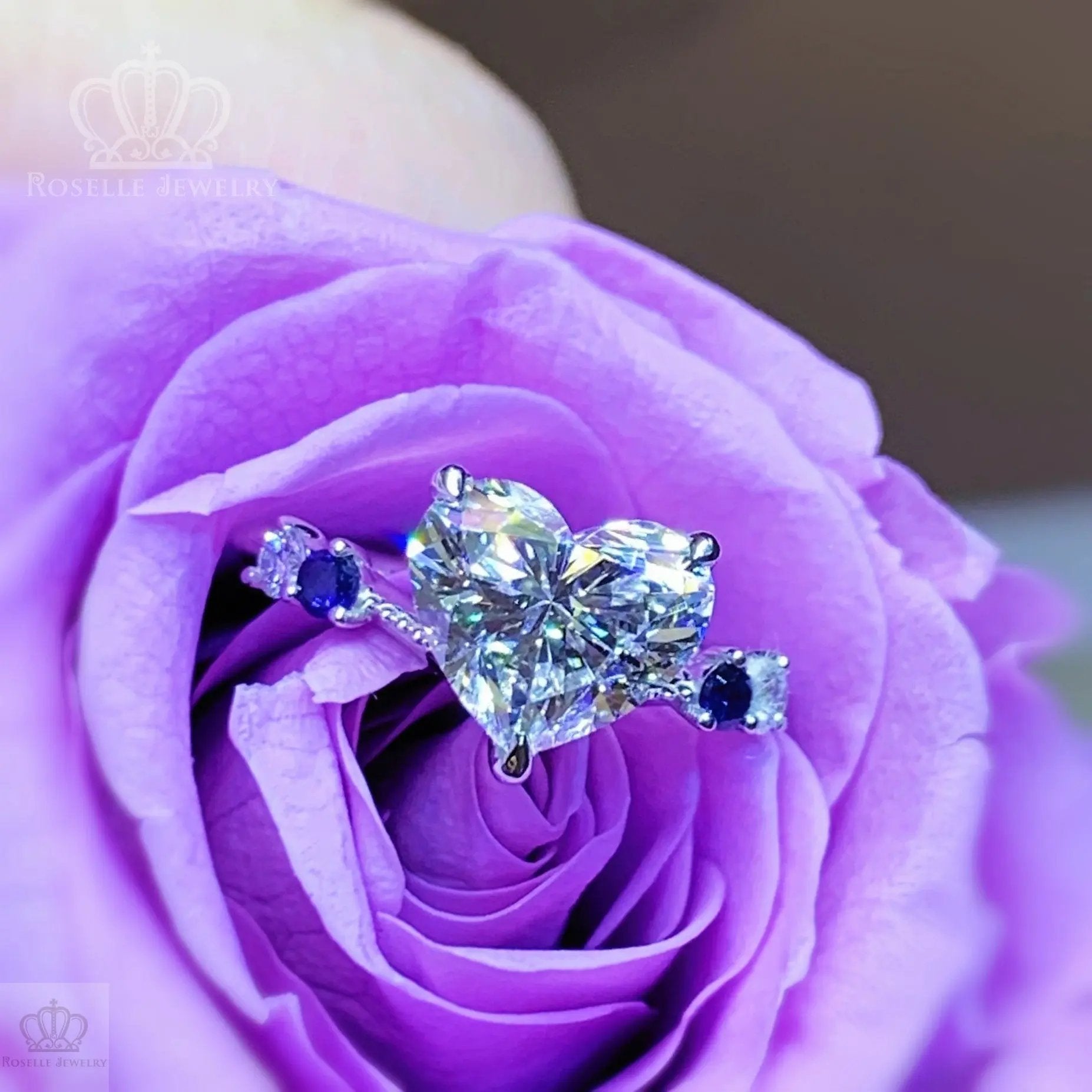 EC301 - [Setting Only] Custom Order Diamond With Sapphire Side Stone Engagement Ring CHARLISA™