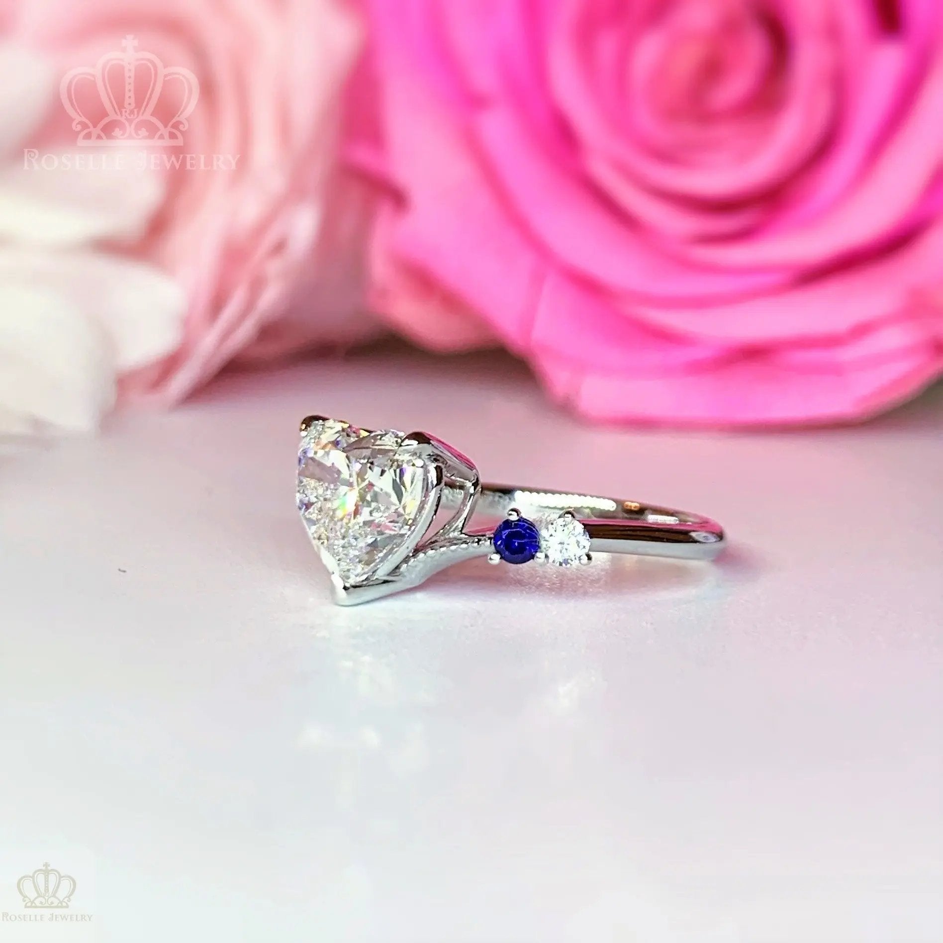 EC301 - [Setting Only] Custom Order Diamond With Sapphire Side Stone Engagement Ring CHARLISA™