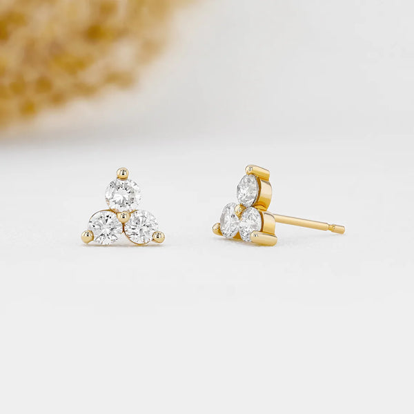 3 Stone Trio Triangle Cluster Diamond Stud Earrings (One Pair) - SE016