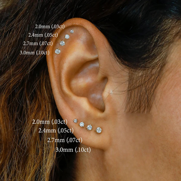 Low Profile Small Three Prong Minimalist Stud Earrings (One Pair) - SE017