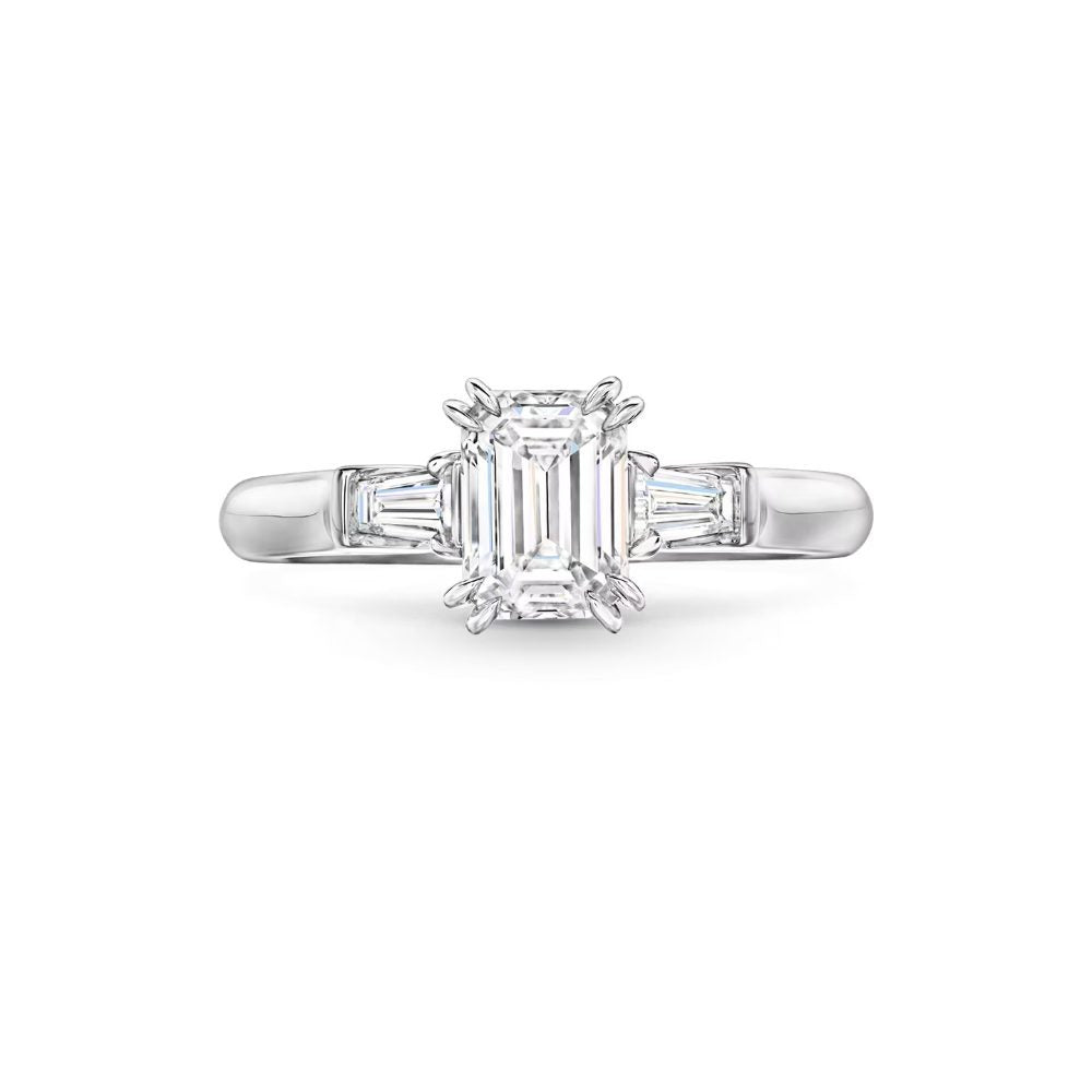 LGTH001 - [Setting Only] Emerald Cut Three Stone Engagement Ring with Baguette Side Stones