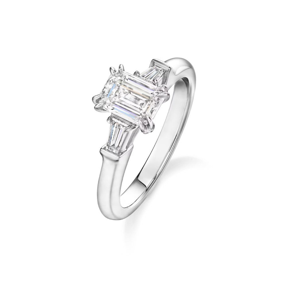 LGTH001 - [Setting Only] Emerald Cut Three Stone Engagement Ring with Baguette Side Stones