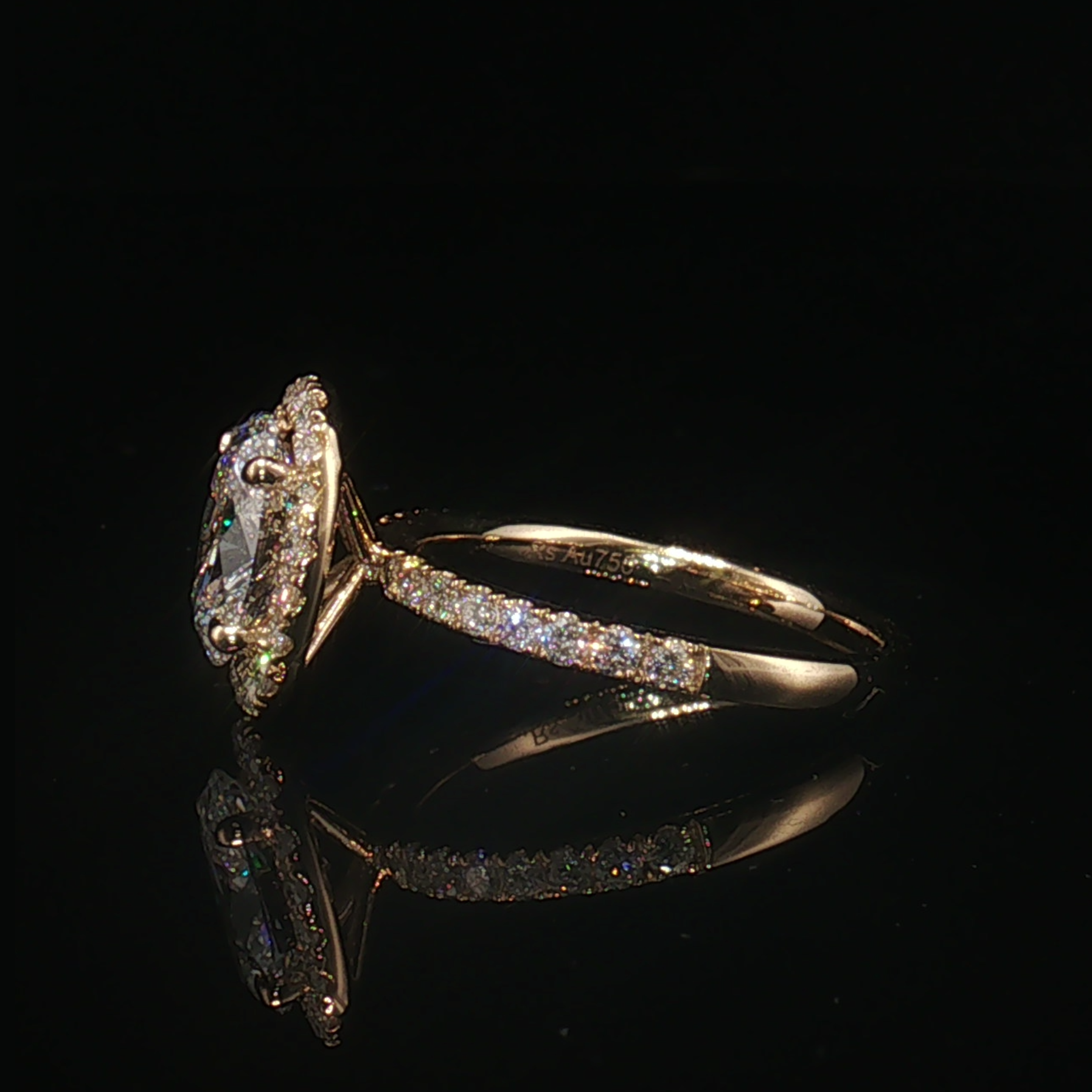 LGR021 - [Setting Only] Oval Cut Halo Engagement Ring with Side Stones