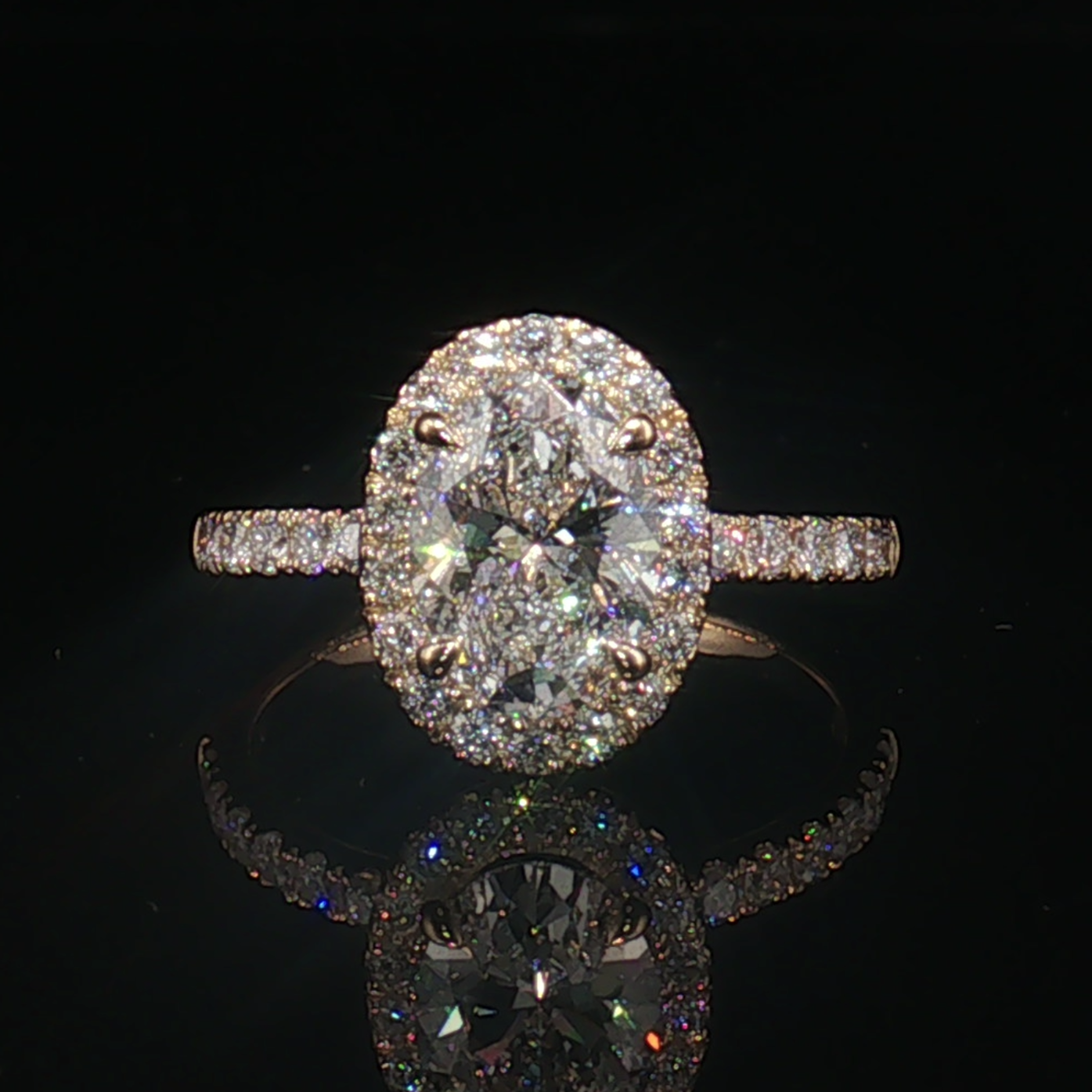 LGR021 - [Setting Only] Oval Cut Halo Engagement Ring with Side Stones