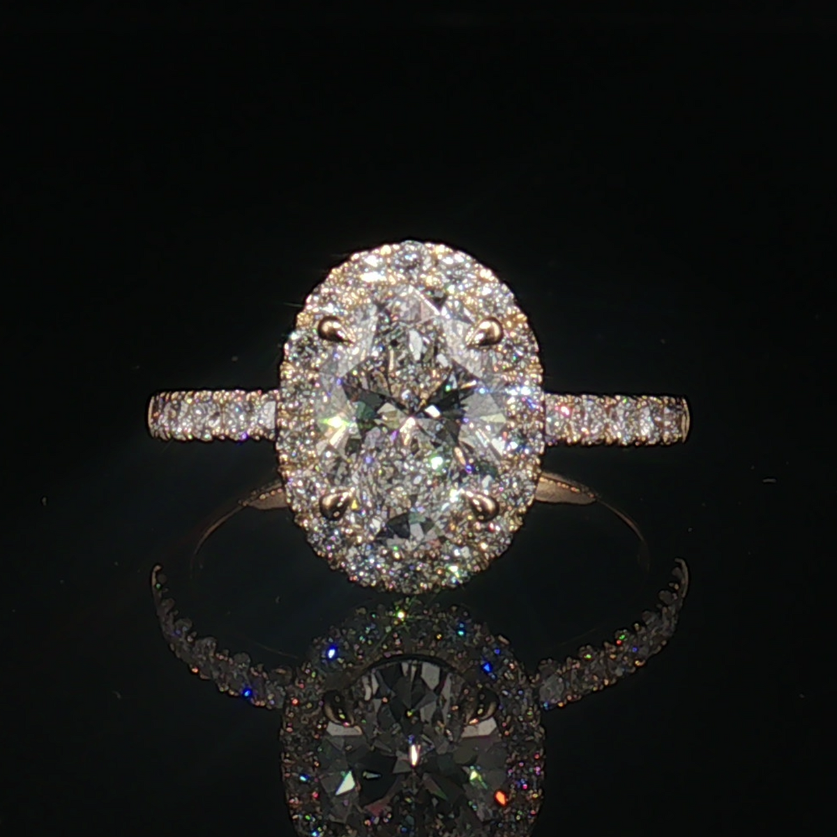 LGR021 - [Setting Only] Oval Cut Halo Engagement Ring with Side Stones