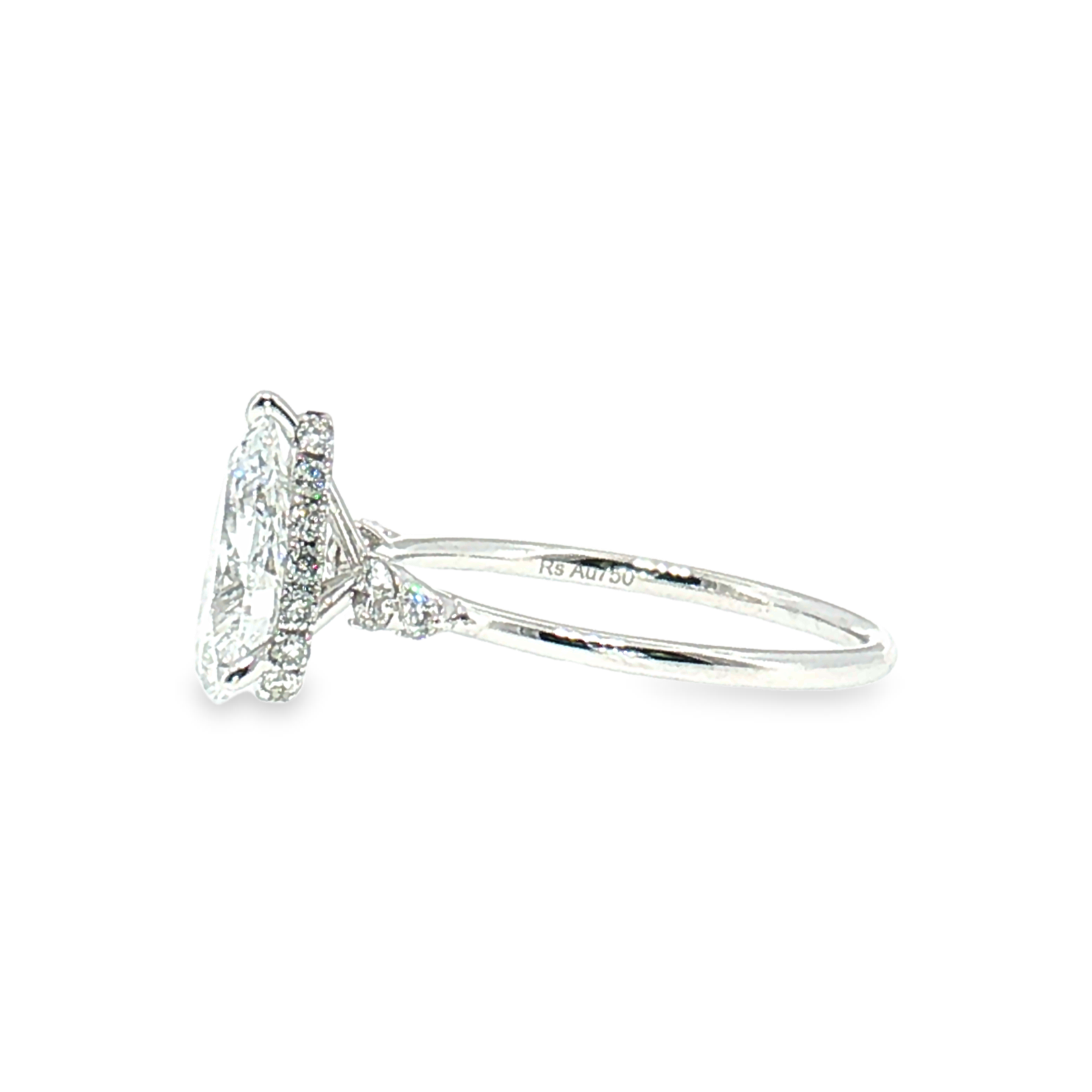 LGT0239 - [Solo Castone] Anello di Fidanzamento con Pietra Laterale a Taglio Pera Ispirato al Vintage
