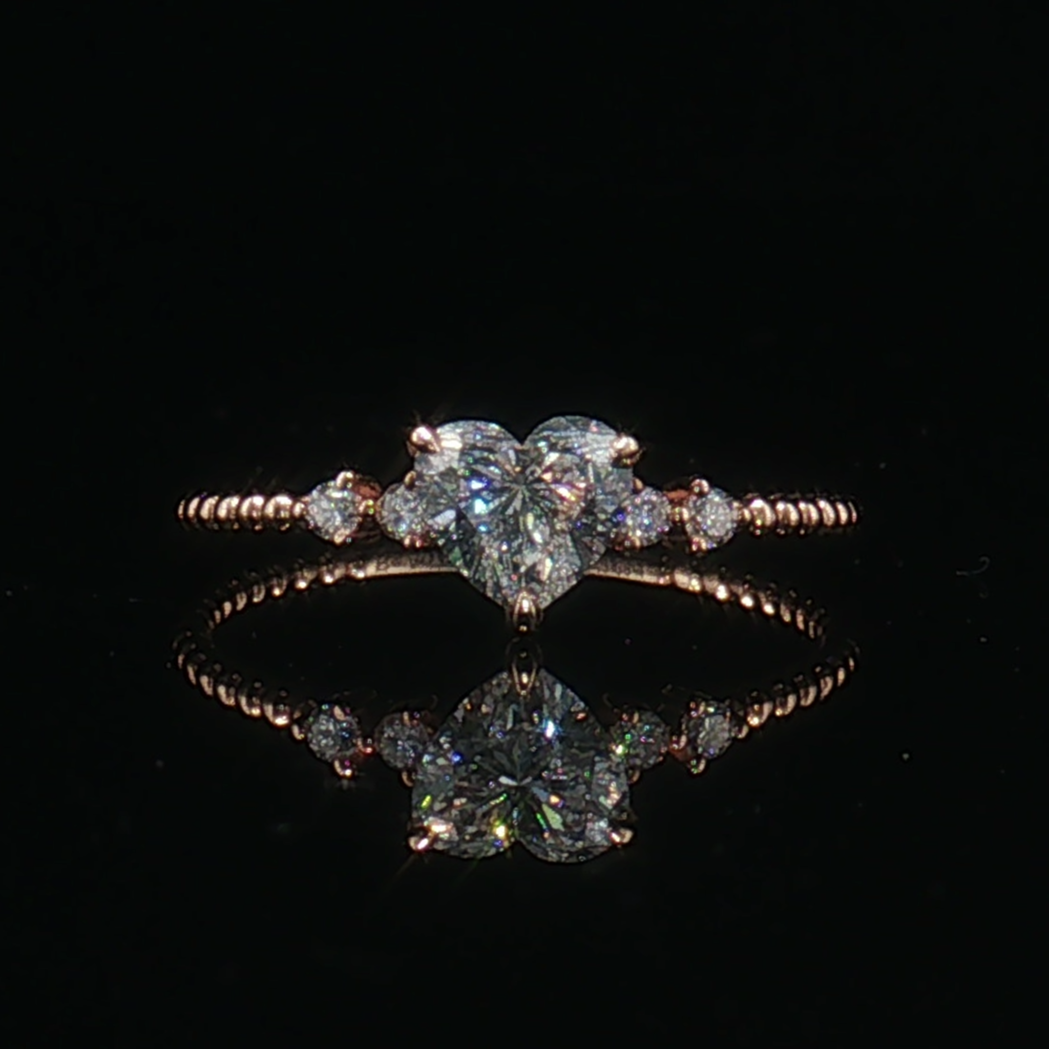 LGT1231 - [Seulement le sertissage] Bague de fiançailles délicate en forme de cœur avec perles et diamant