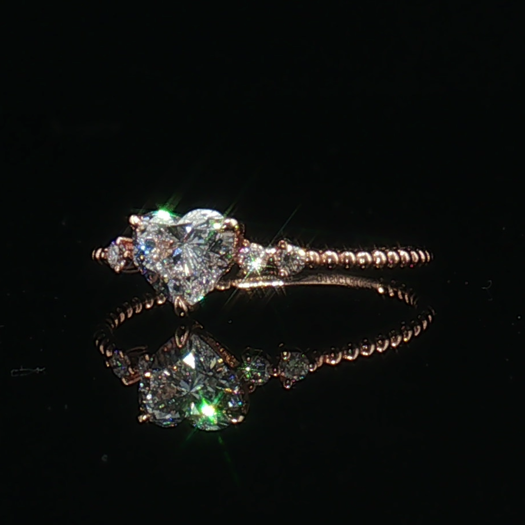LGT1231 - [Seulement le sertissage] Bague de fiançailles délicate en forme de cœur avec perles et diamant