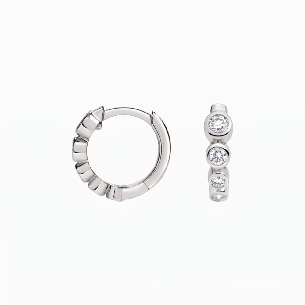 LE577 - Anya Bezel Set Round Diamond Huggie Hoop Earrings