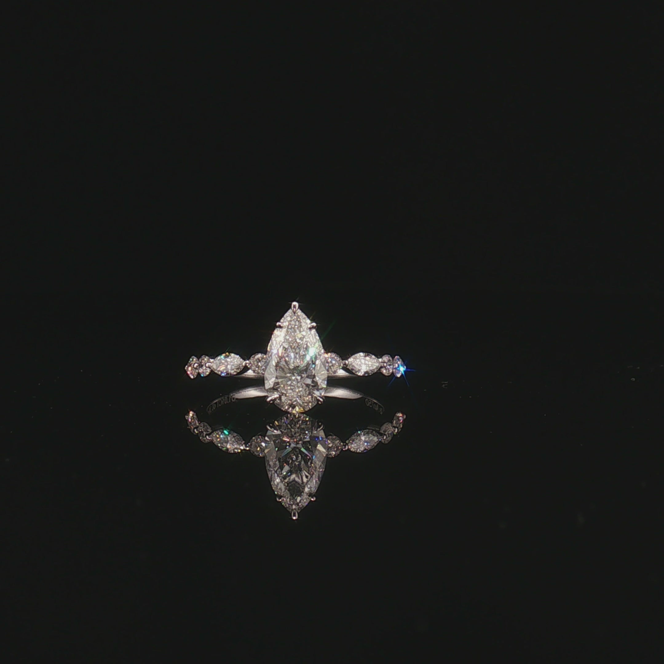 LGT0138 - [Setting Only] Pear Cut Engagement Ring with Alternating Marquise & Round Diamond Band