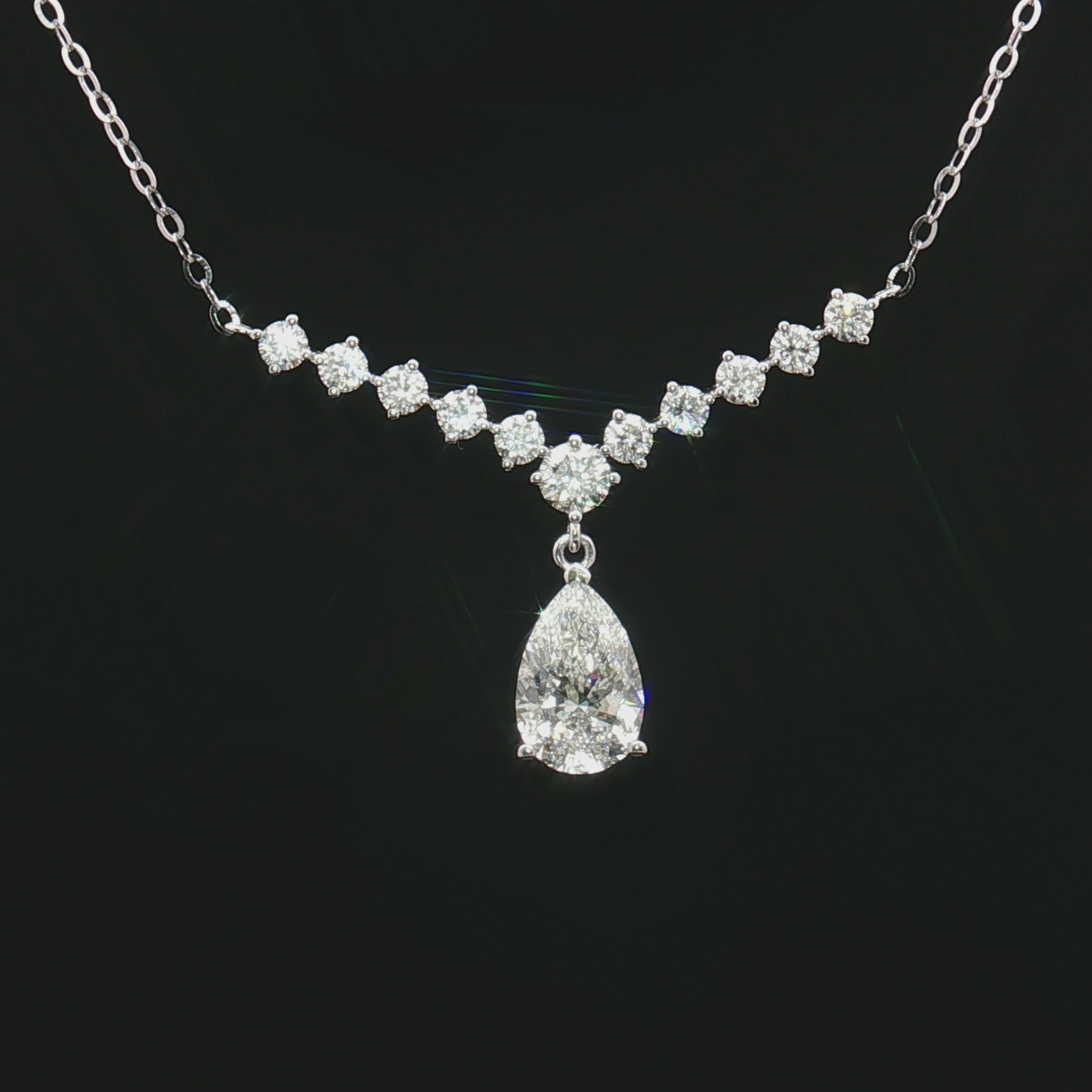 LC107 - [Setting Only] Graduated Round & Pear Diamond Drop Necklace