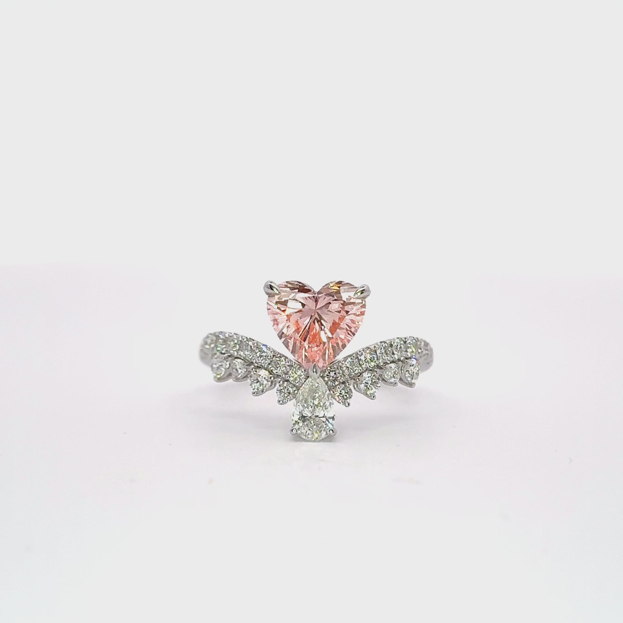 LGV0507 - [Setting Only] Heart Cut Pavé Side Stone Engagement Ring with Pear Diamond Accent