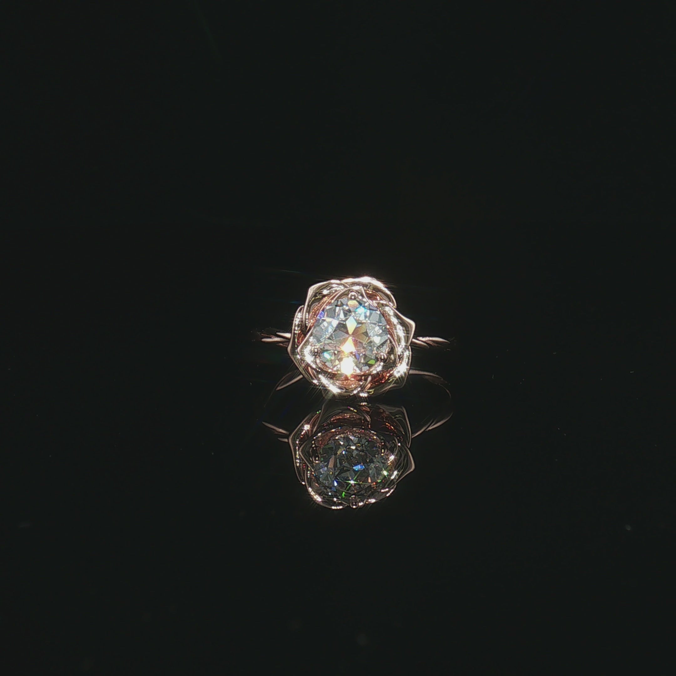 Bague de fiançailles solitaire Rose florale [seulement le sertissage] - LGR012