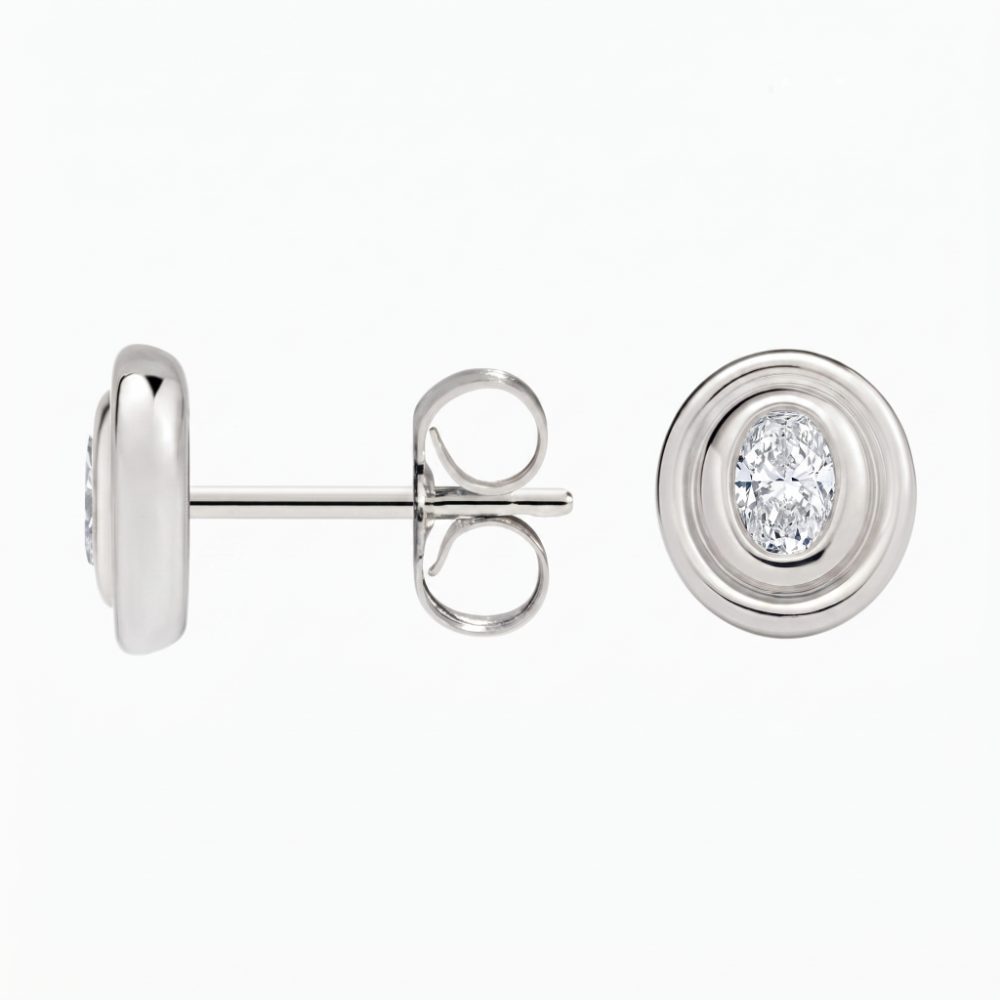 LE2689 - Vera Oval Lab Diamond Bezel Stud Earrings 0.30 CTW