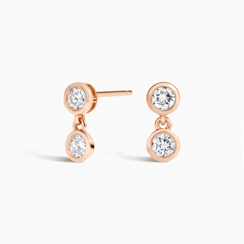 LE738 - Dua Round Lab Diamond Bezel Drop Earrings 0.4CTW