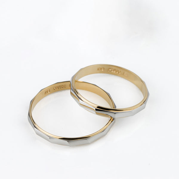 Two Tone Gold Unique Couple Wedding Ring Set - WM26