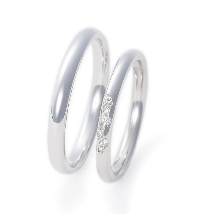 Japanese Style Couple Diamond Wedding Ring Set - WM13 - Roselle Jewelry