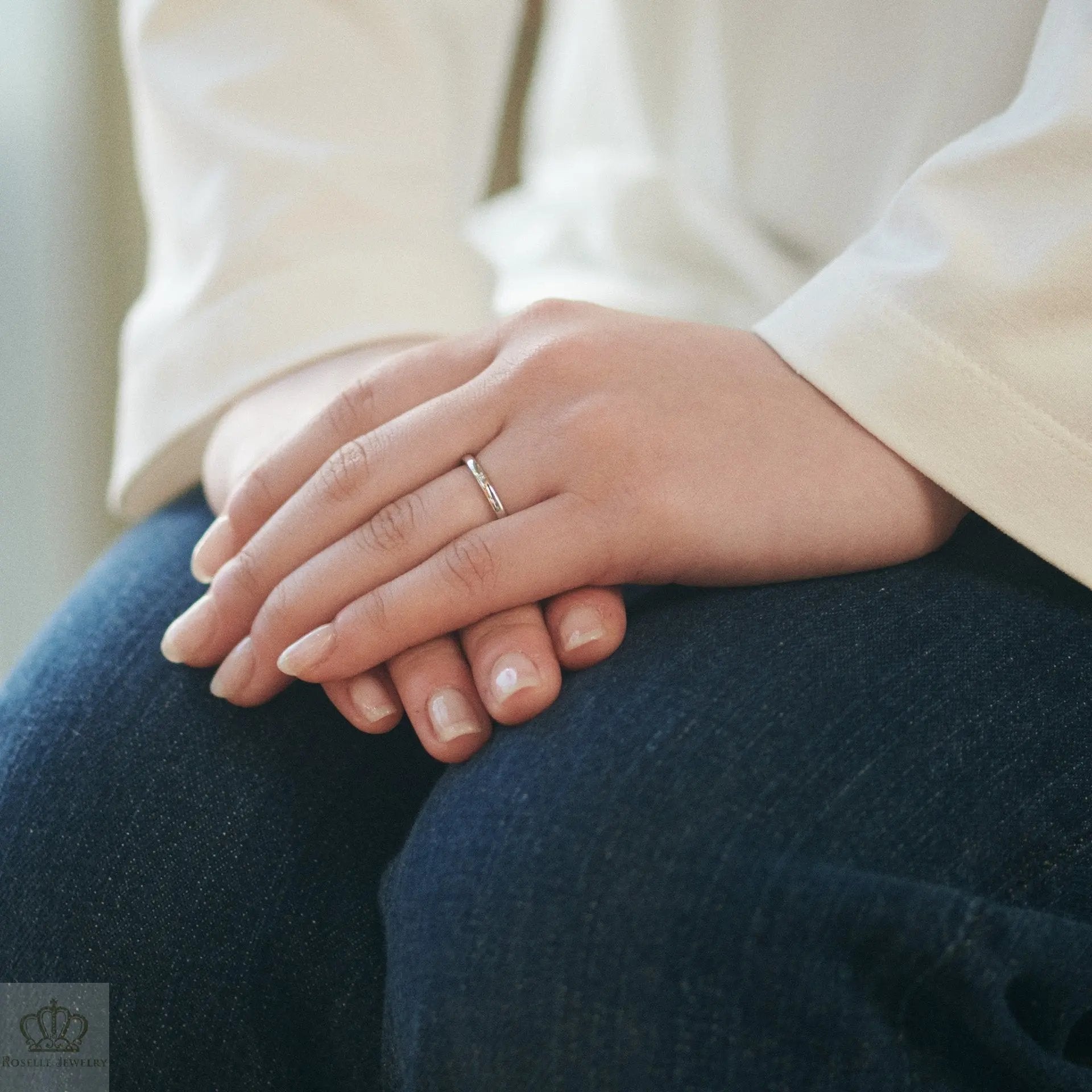 Japanese Style Two Tone Couple Diamond Wedding Ring Set - WM16 - Roselle Jewelry