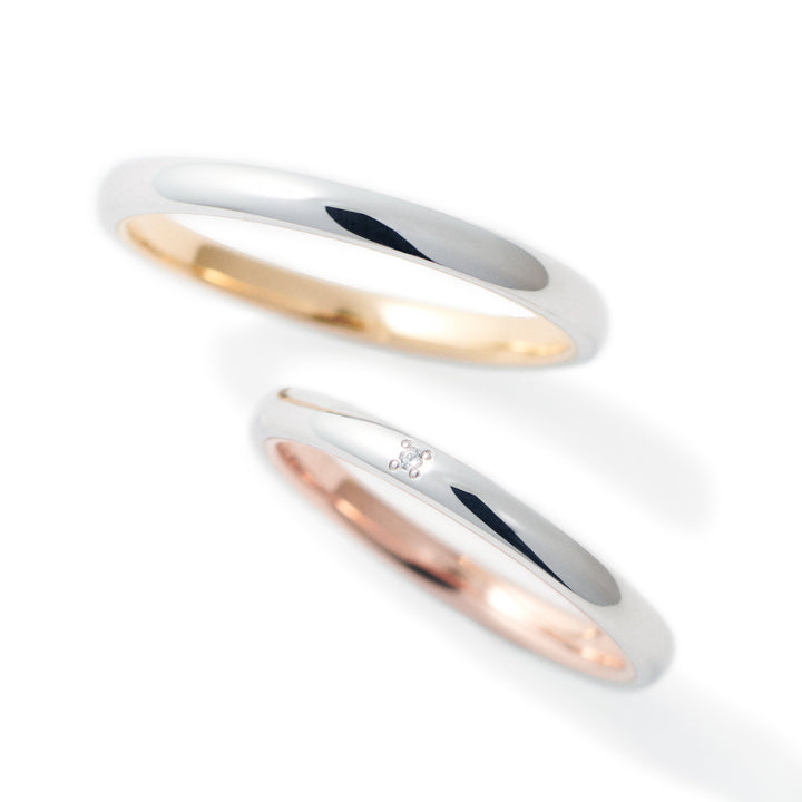 Japanese Style Two Tone Couple Diamond Wedding Ring Set - WM16 - Roselle Jewelry