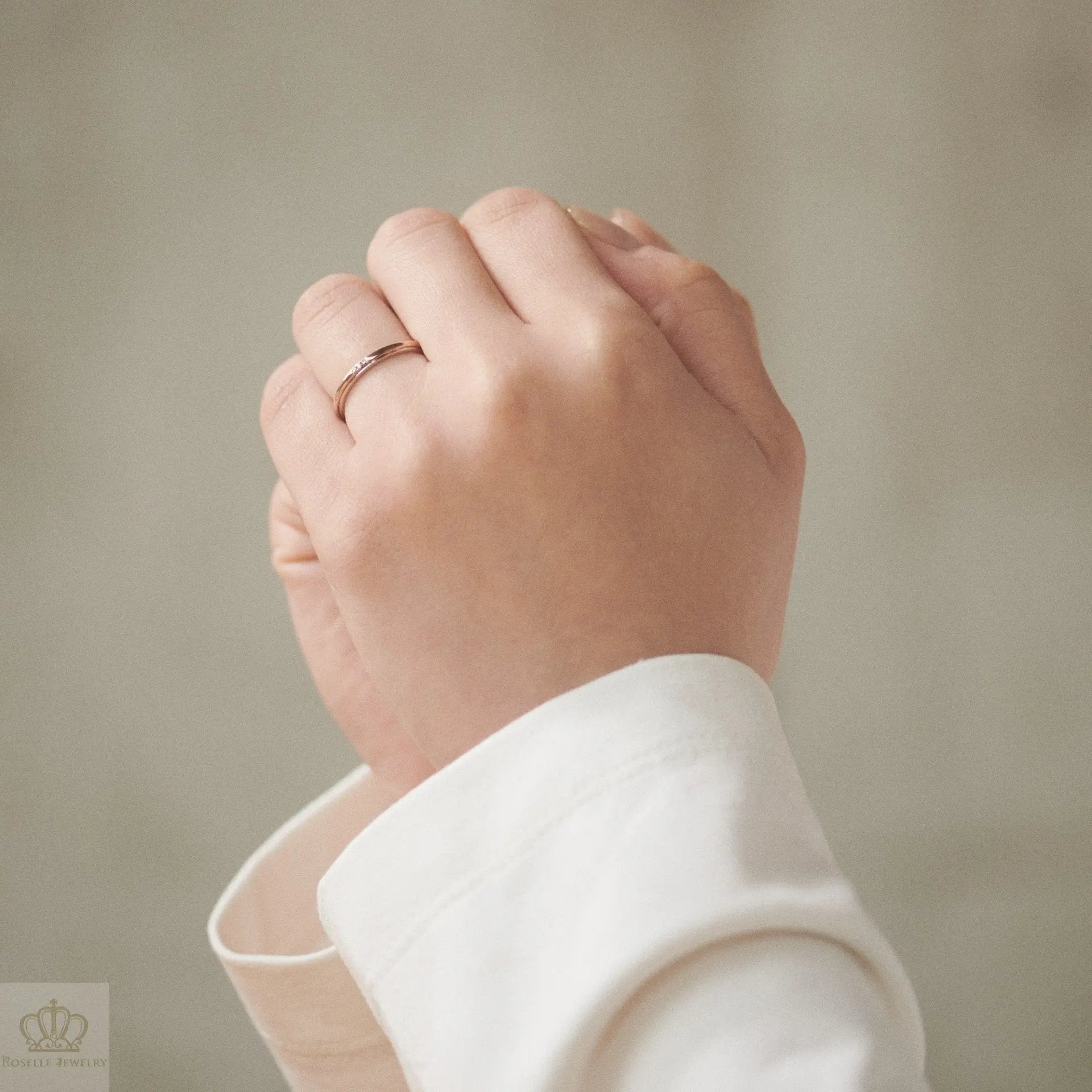 Japanese Style Two Tone Couple Diamond Wedding Ring Set - WM17 - Roselle Jewelry