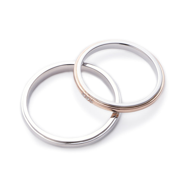 Japanese Style Two Tone Couple Diamond Wedding Ring Set - WM17 - Roselle Jewelry