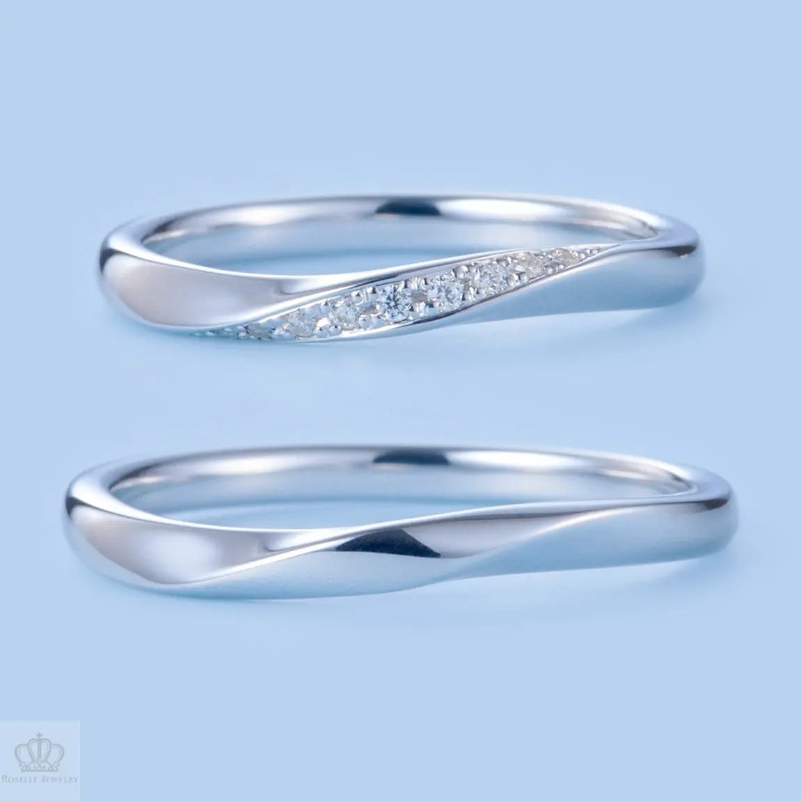 Japanese Style Twist Couple Diamond Wedding Ring Set - WM24 - Roselle Jewelry