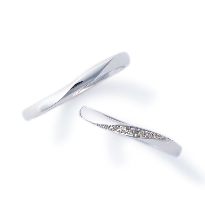 Japanese Style Twist Couple Diamond Wedding Ring Set - WM24 - Roselle Jewelry