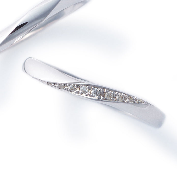 Japanese Style Twist Couple Diamond Wedding Ring Set - WM24 - Roselle Jewelry