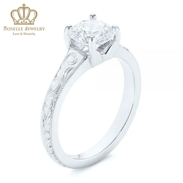 CHARLISA™ Hand Engraved Solitaire Diamond Engagement Ring- EC003 - Roselle Jewelry
