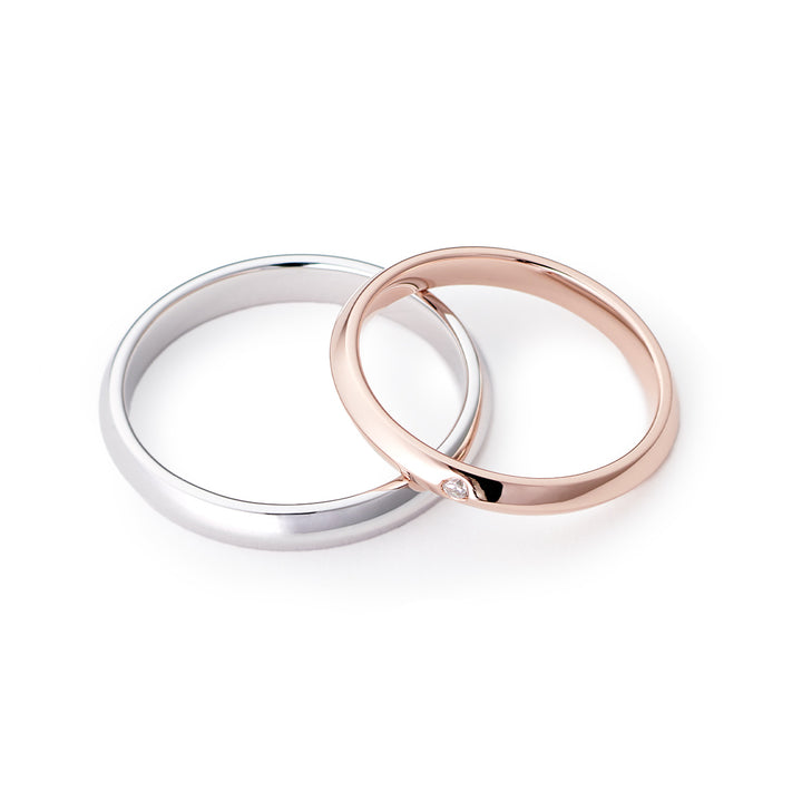 Japanese Style Couple Diamond Wedding Ring Set - WM15 - Roselle Jewelry