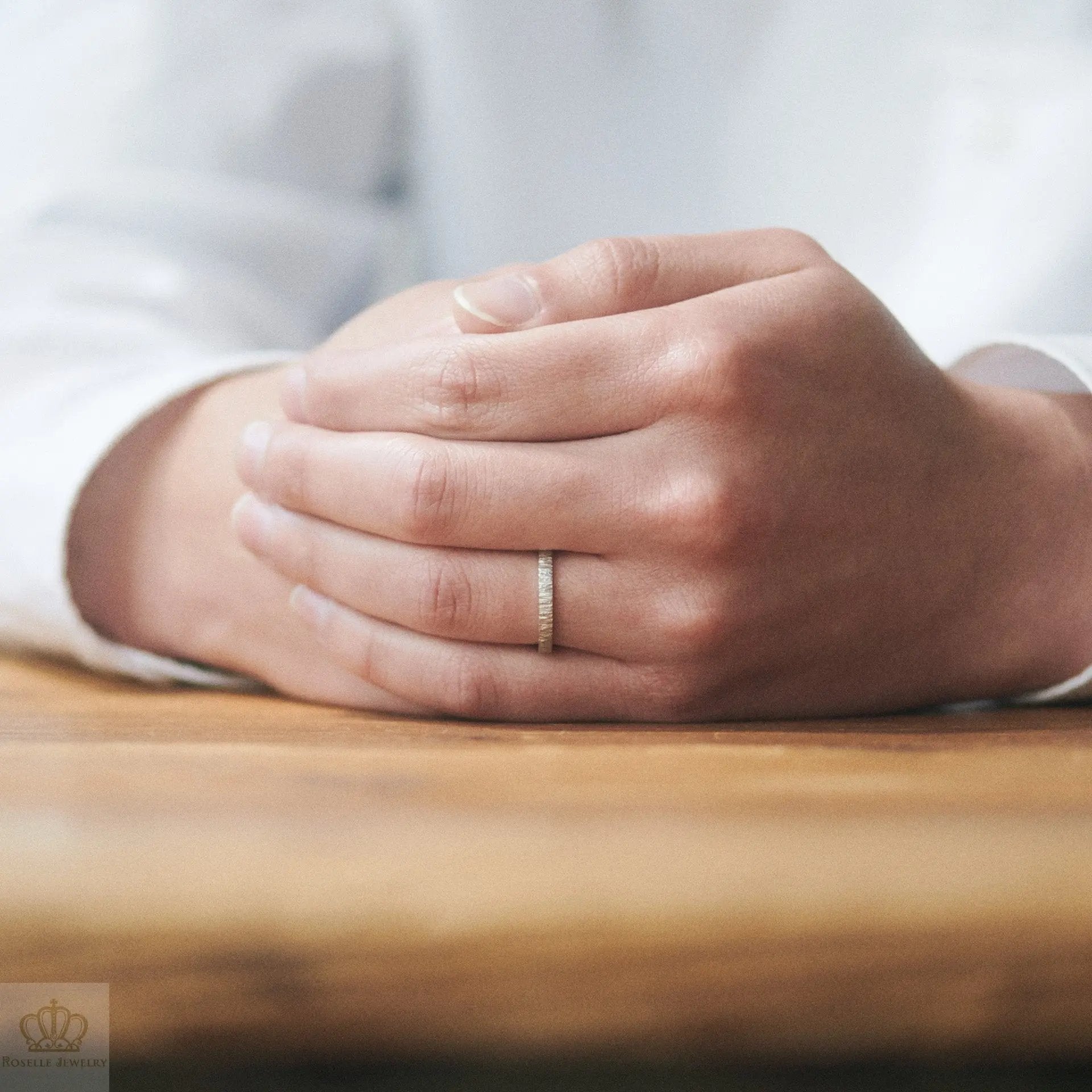 Japanese Style Forging Unique Couple Diamond Wedding Ring Set - WM19 - Roselle Jewelry