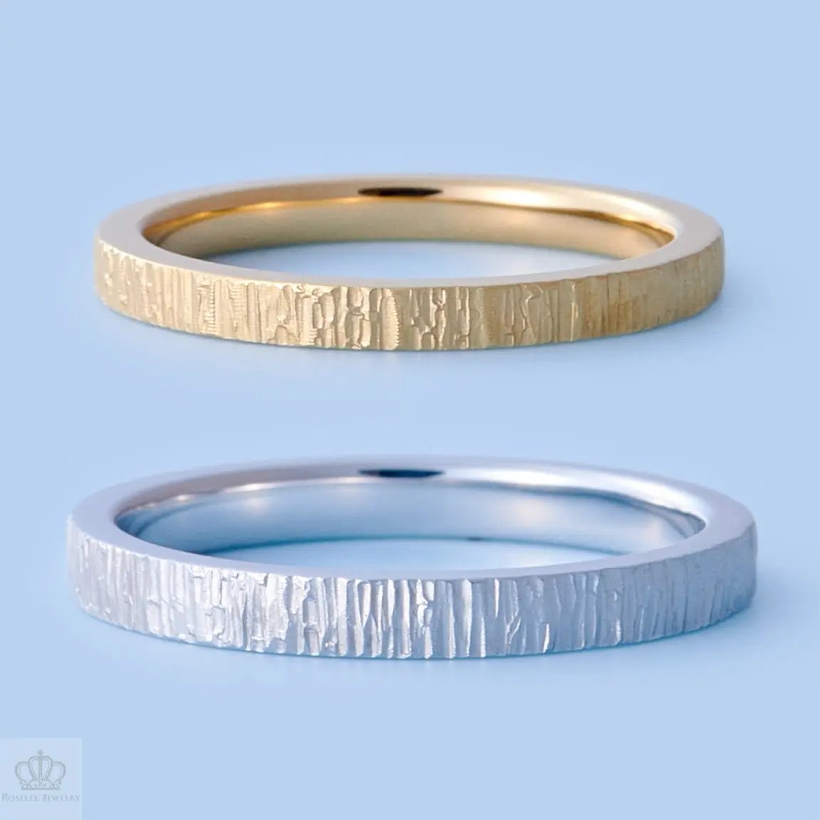 Japanese Style Forging Unique Couple Diamond Wedding Ring Set - WM19 - Roselle Jewelry