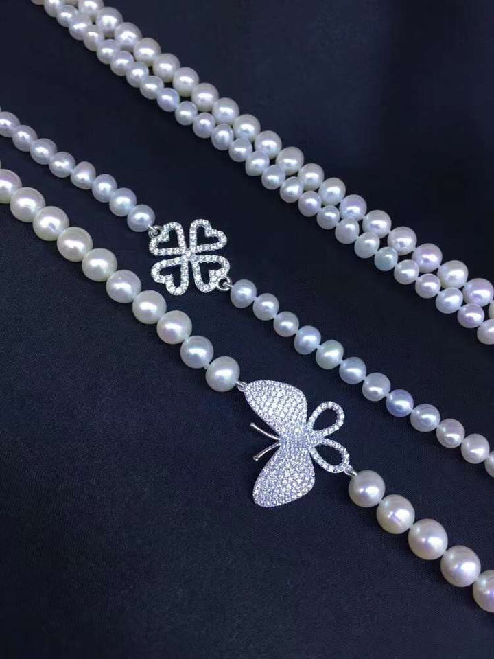 Tsukihana ™ Freshwater Pearl With Rz® Simulated Diamond Necklace - TS002 - Roselle Jewelry