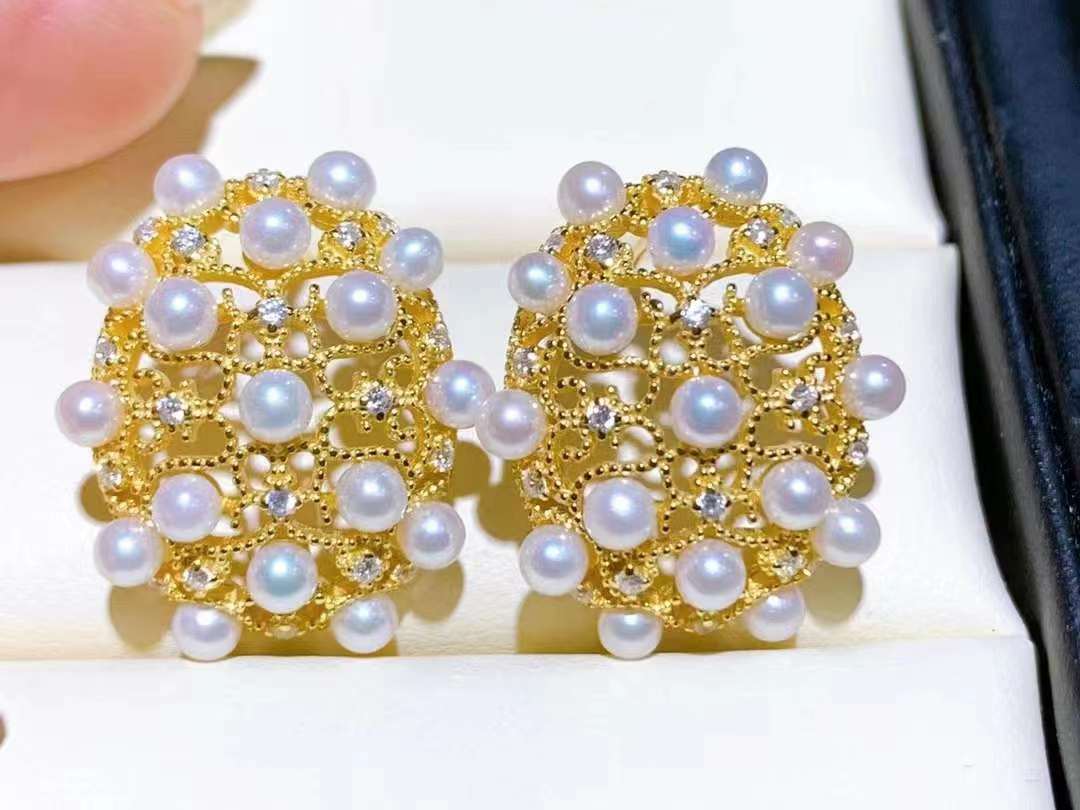 Tsukihana ™ S925 Silver Akoya Pearl With Rz Simulated Diamond Floral Stud Earrings - TS005 - Roselle Jewelry