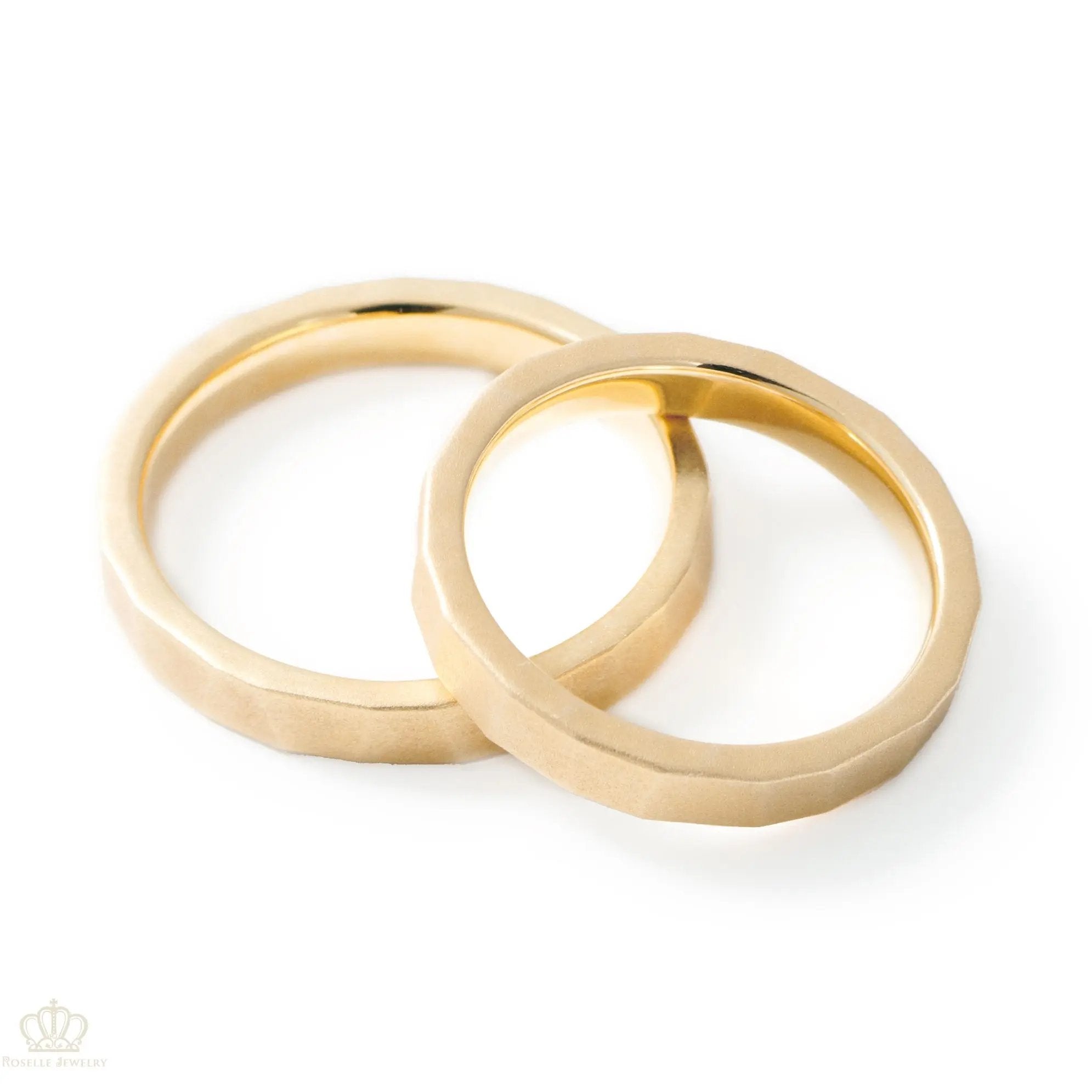 Japanese Style Frosted Unique Couple Diamond Wedding Ring Set - WM25 - Roselle Jewelry